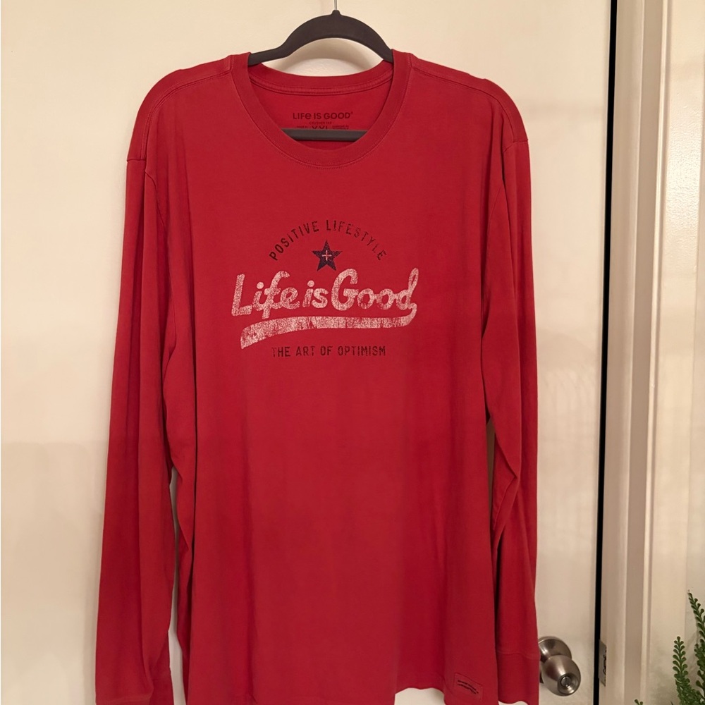 Life Is Good Red long sleeve crusher Tee with White Script size XXL